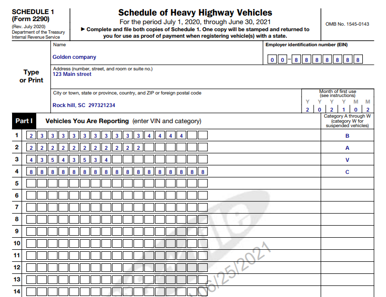 Form 2290 Schedule 1